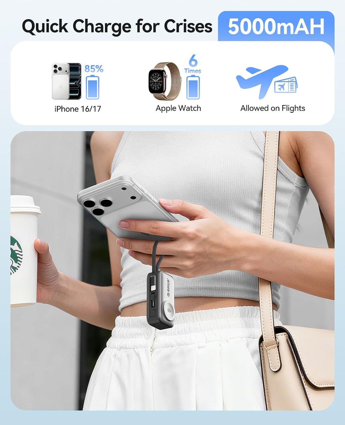 ORICO 5000mAh Portable Charger with Lightning Cable