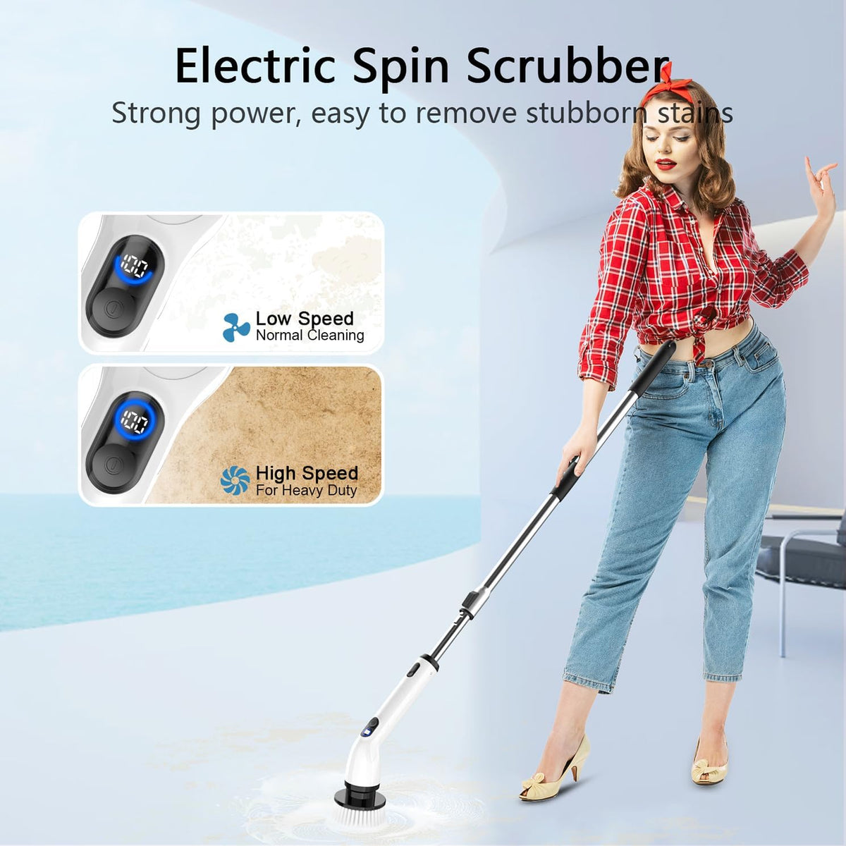 TUYU Electric Spin Scrubber, Cordless Cleaning Brush with Extendable Handle - Black
