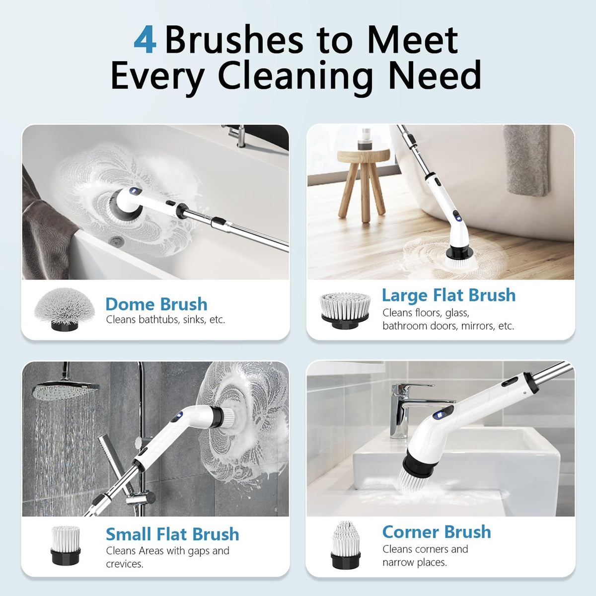 TUYU Electric Spin Scrubber, Cordless Cleaning Brush with Extendable Handle - Black