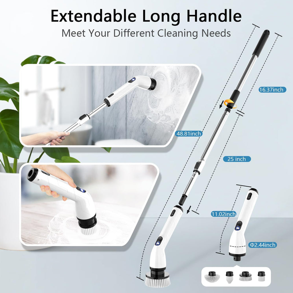 TUYU Electric Spin Scrubber, Cordless Cleaning Brush with Extendable Handle - Black
