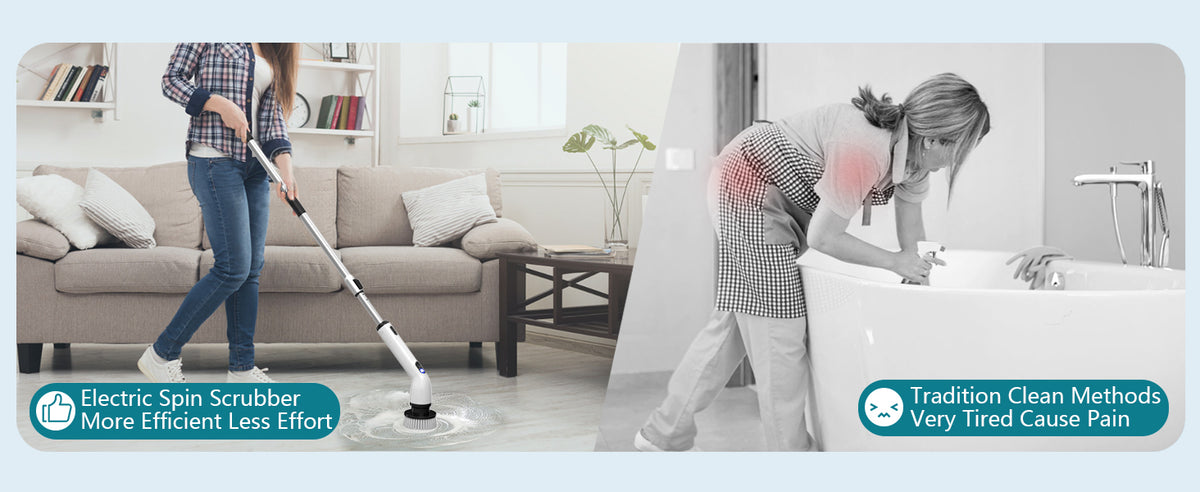 TUYU Electric Spin Scrubber, Cordless Cleaning Brush with Extendable Handle - Black
