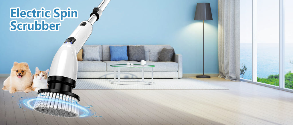 TUYU Electric Spin Scrubber, Cordless Cleaning Brush with Extendable Handle - Black
